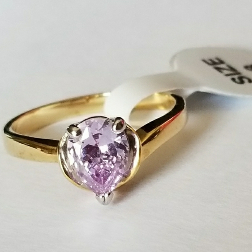 Gold Plated Teardrop Purple Cubic Zirconia  Ring Sizes  5 6 7 *